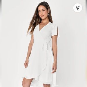 Lulu’s Rise to the Occasion White Midi Wrap Dress